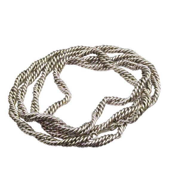 Vintage Crown Trifari Twisted Rope Chain Necklace, Double Twist Silver Tone Chai - Picture 5 of 5